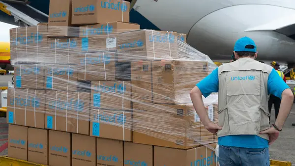 An Airbus plane carrying 9 tons of UNICEF medical supplies arrived in Panama on March 7, 2020. The supplies were prepositioned to support the regional response to the COVID-19 pandemic.