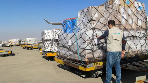 On 5 March 2020 in Tehran, Iran, UNICEF’s second shipment of supplies to fight the coronavirus arrives at the Imam Khomeini International Airport. 