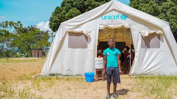 A young member of the UNICEF-supported Peace Club at Kibi Primary School, Lumfukwe village in Tanganyika province, Democratic Republic of Congo.