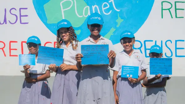 Young Girls with UNICEF Hats