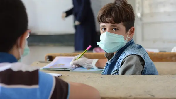 Abdulkader, 9, attends a UNICEF-supported level 1 ‘Curriculum B’ class at Adnan Almalki school in Hama city, Syria.