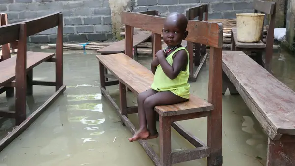 A child in Jonglei State, South Sudan, where lives have been upended by flooding and other effects of climate change and UNICEF is on the ground helping communities cope.