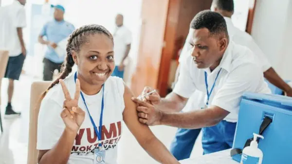 "As a frontline worker, it is paramount that we get vaccinated as we are most at risk of getting the virus. I am doing this to protect my family, my community, and Vanuatu," says Joanne, Acting Surveillance Manager at Vanuatu’s Ministry of Health.