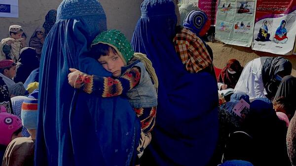  in Coka village, Maiwand District, Kandahar Province, Afghanistan, a UNICEF-supported mobile health and nutrition team examines the nutritional status of children and pregnant and lactating mothers. 