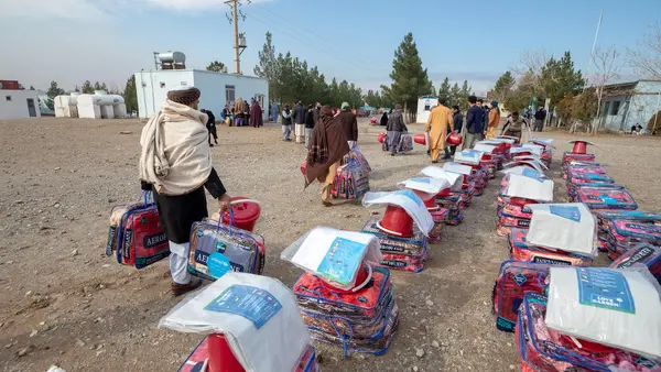 UNICEF distributes blankets, tarps, buckets and other emergency winter supplies to displaced families in Herat, Afghanistan.