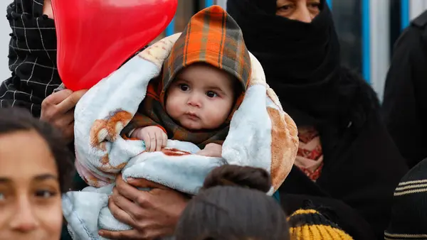 UNICEF-supported children and families displaced by violence sheltering at the Waleed Nofal school in Hasakah city, northeast Syria photographed on Jan. 27, 2022.