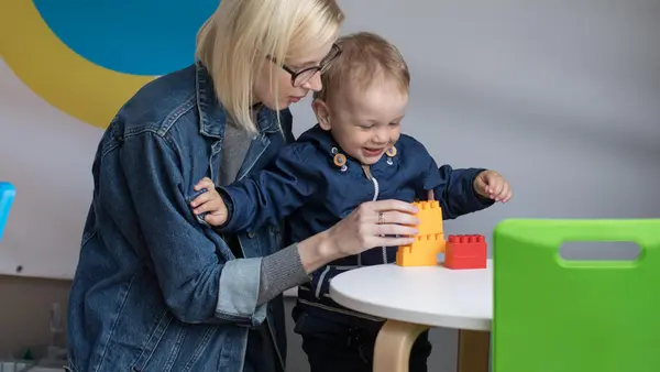18-month-old Sashko plays with his mother, Kateryna, 27, at a UNICEF-supported health center in western Ukraine.