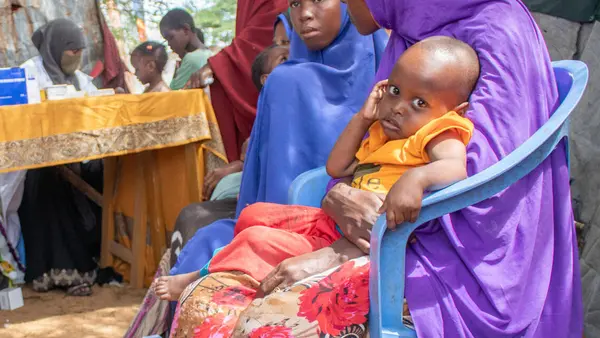 A mobile health and nutrition team provides treatment to Internally Displaced People (IDP) at Waafi camp in Mogadishu Somalia on June 13, 2022.