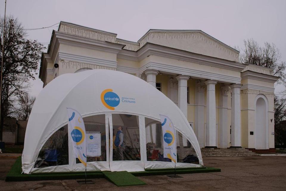 Children look forward to visiting the UNICEF Spilno center in Balakliya, Kharkiv, Ukraine.