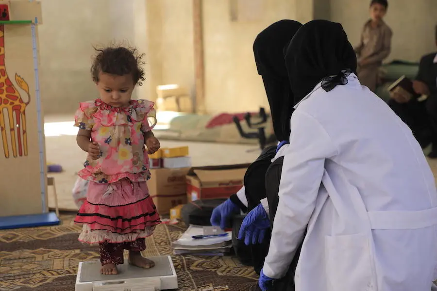 Two-year-old Ghosoon was treated for severe malnutrition at a UNICEF-supported nutrition center in Yemen.