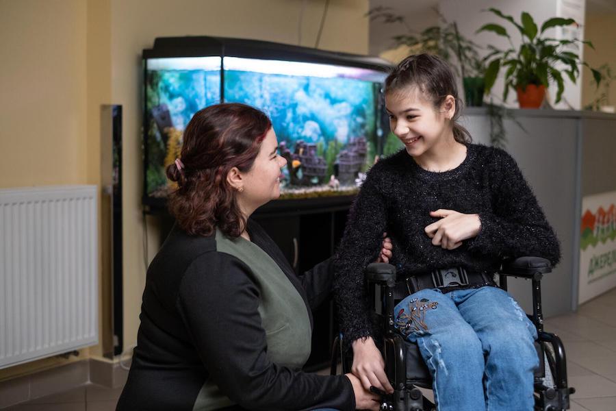 Eleven-year-old Margaryta is able to do more without her mother's help since she received a new wheelchair from the UNICEF-supported Children’s Rehabilitation Center in Lviv, Ukraine.