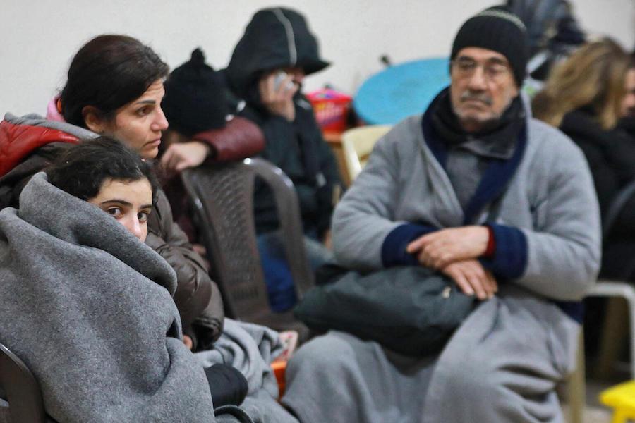 Syrians displaced by the Feb. 6 earthquake spend the night at a convent in Aleppo. 