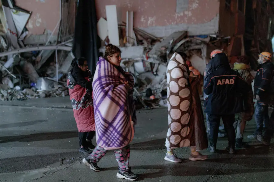 Children in blankets after the earthquake in İskenderun, Turkey, on Feb. 6, 2023.