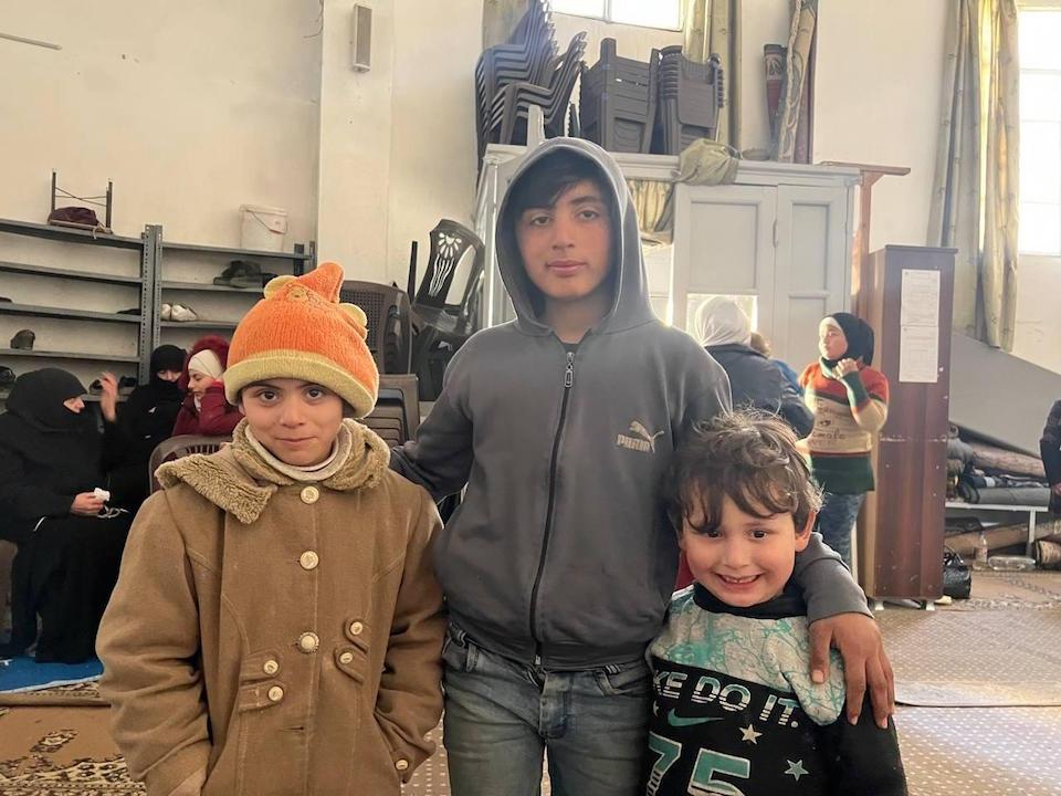 Faten, 6, Adbulkhaleq, 13, and their cousin Hamzeh, 5, are staying at a mosque turned shelter in the city of Aleppo, Syria, following the catastrophic Feb. 6 earthquakes. 
