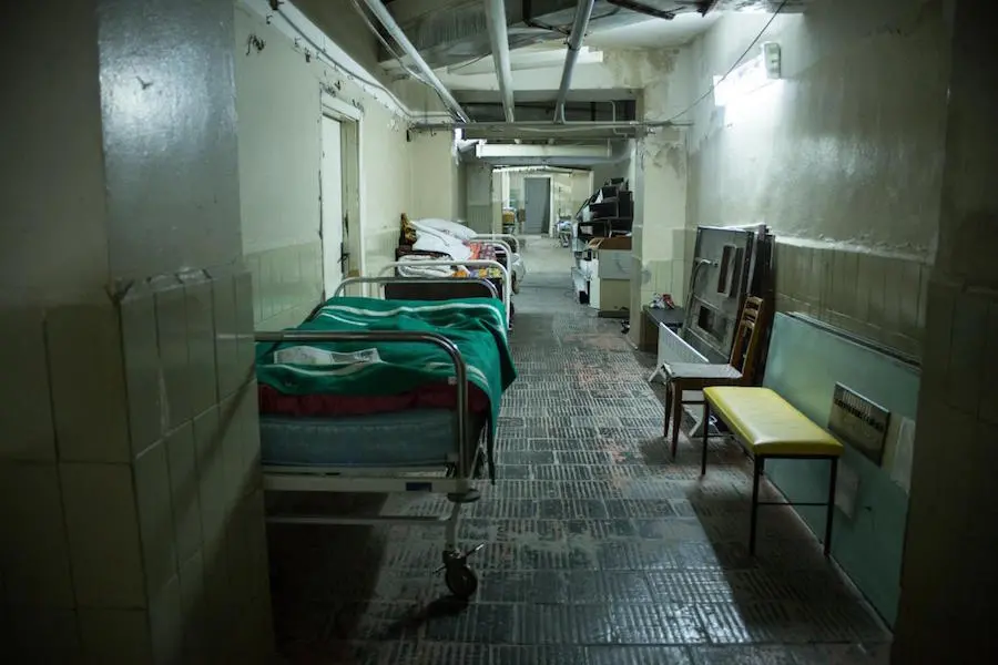 The basement of the Kyiv Regional Perinatal Center is being used to care for mothers and children.