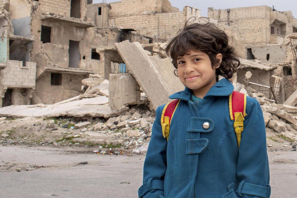 Maram, 12, on her way to a UNICEF-supported children's center in Aleppo city's Al-Jazmati neighborhood, northwest Syria.