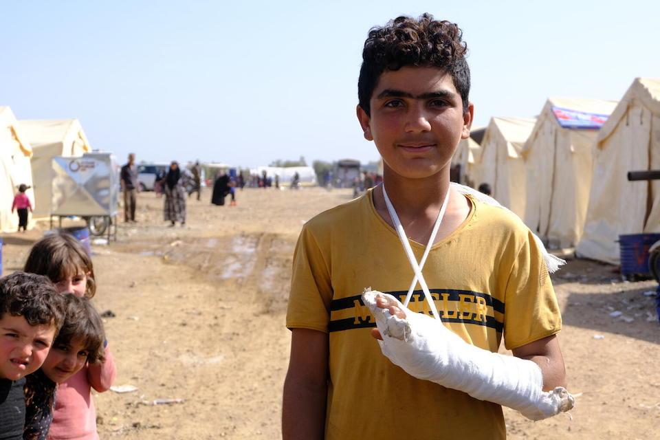Mohamed, 13, and his family are living in a camp set up in A'zaz, northwest Syria for people displaced by the earthquakes.