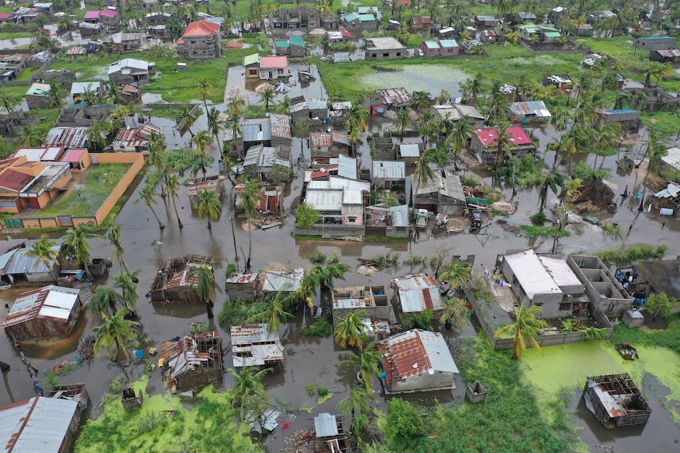 A drone shot dated March 13, 2023 of the city of Quelimane, in Zambezia province, Mozambique, showing the enormous impact and devastation caused by Cyclone Freddy.