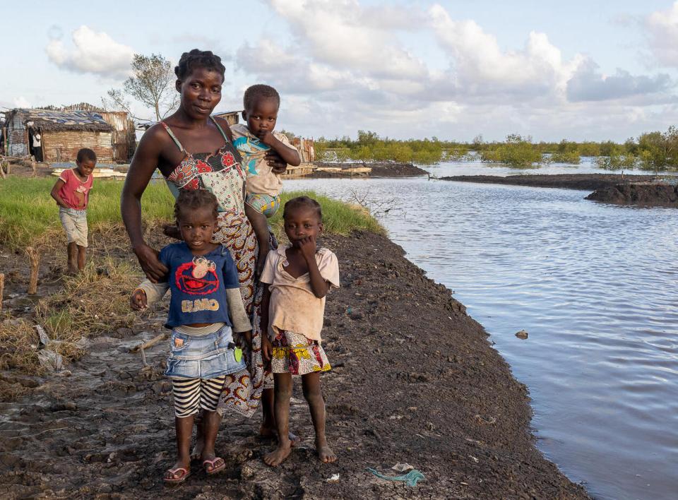 A family in Mozambique who were displaced when Cyclone Freddy destroyed their home.
