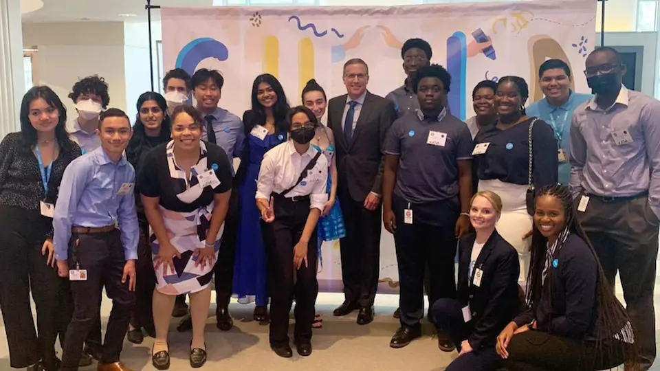 Houston UNICEF volunteers and members of the Child Friendly Cities Initiative Youth Council, celebrate their city's official designation as a CFCI candidate city on Aug. 11, 2022.