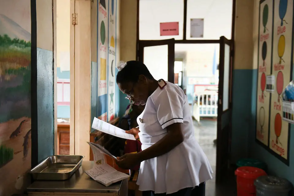 Enipher Majawa, a nurse/midwife, on duty at Nsanje District Hospital in Nsanje, Malawi.