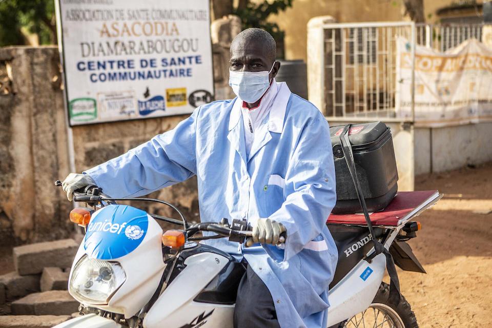 Youssouf Diarra is a UNICEF-supported vaccinator at a community health center in the central region of Ségou, Mali.
