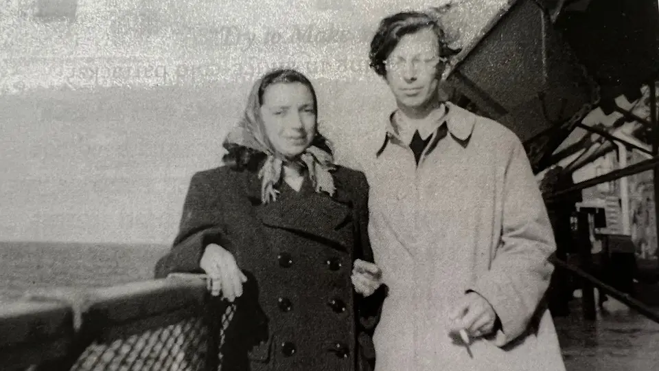 Margot Friedlaender and her husband, Adolf, aboard the ship to New York, July 1946.