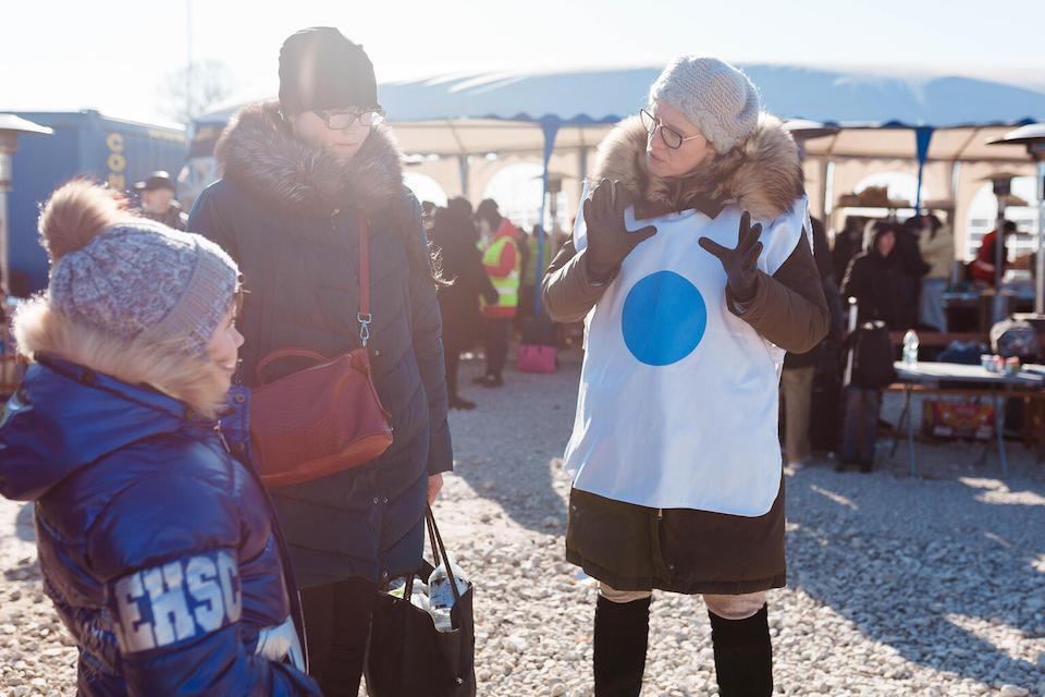 Blue Dot psychologist Ana Palii helps refugees fleeing the war in Ukraine at the Palanca border crossing, Republic of Moldova on March 19, 2022.