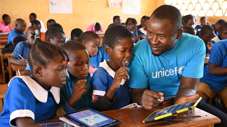 Children learn with tablets in the GBPPS School of Bertoua, the East of Cameroon.