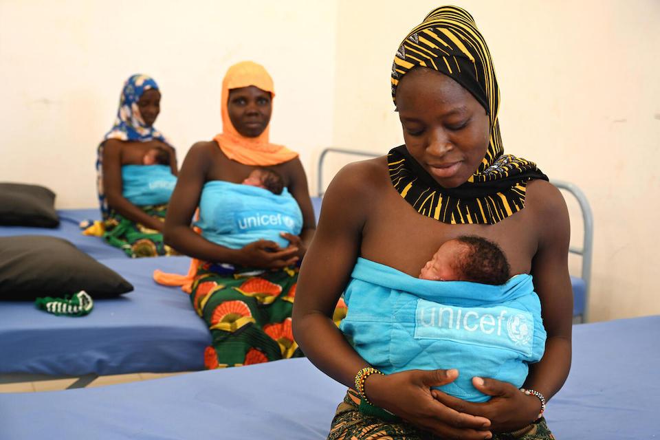 Mothers practice kangaroo care at a UNICEF-supported hospital in Ziniaré, in the Plateau-central region of Burkina Faso.