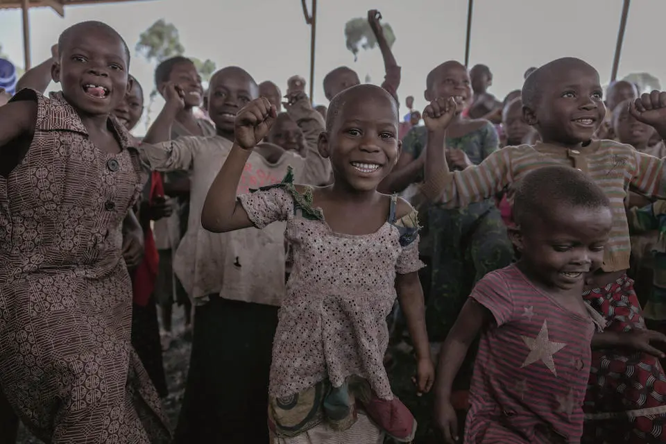 Children play inside a Child-Friendly Space UNICEF set up at the Rusayo camp for displaced families, Nyirangongo territory, north of the city of Goma, Democratic Republic of Congo.