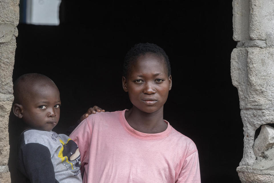 Francelina Antonio and her two young children took shelter in a school when their home was destroyed by strong winds and floods caused when Cyclone Freddy made landfall in Central Mozambique in March 2023.