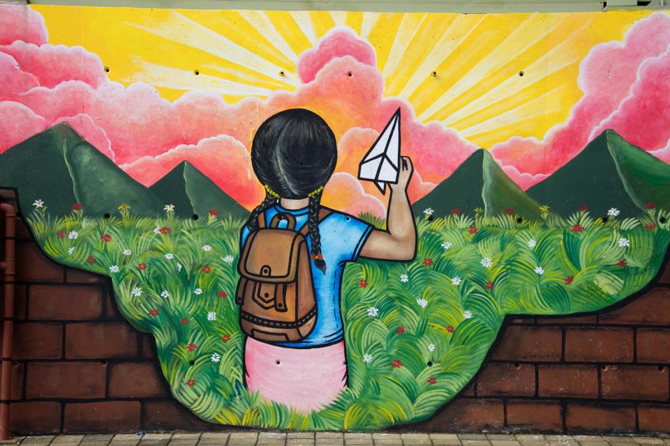 A mural painted outside a community center in Tapachula, Chiapas, Mexico, part of a UNICEF-supported social behavioral change intervention – "They Call Me Migrant" – co-developed by children and artists from the local and migrant community.