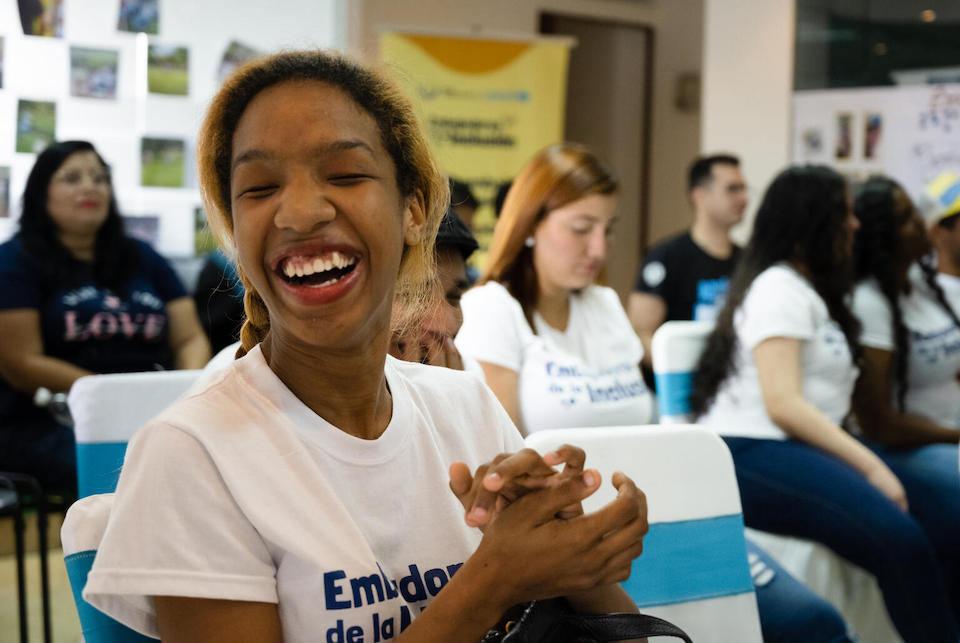 Denyireth Machado, an Ambassador for Inclusion, smiles during the closing ceremony for those who completed inclusion training as part of a UNICEF-supported program focused on empowering youth with disabilities in Caracas, Venezuela.