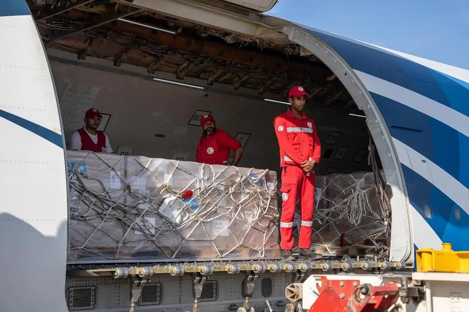 A shipment arriving at Al-Arish airport loaded with UNICEF-supported life saving supplies to be delivered to the affected children and families in Gaza on Oct. 30, 2023.