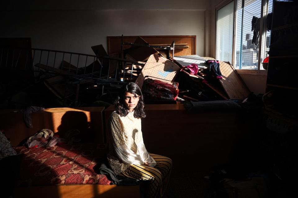 Gazal, 14, and her family were forced to flee Khan Younis in southern Gaza after their home was destroyed by a bomb.