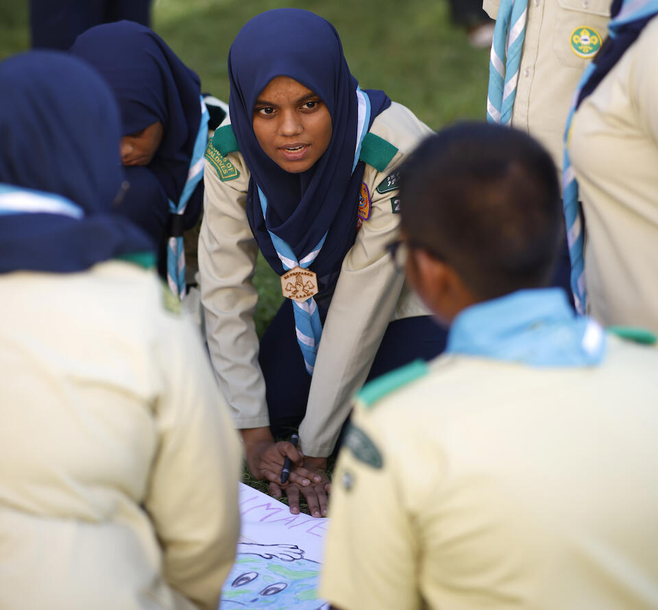 Students talk about climate change at the Ihaddhoo School in Gan, Laamu Atoll, the Maldives.