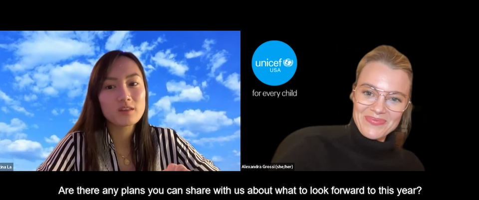 From left: UNICEF USA supporter Kristina La discusses advocacy opportunities with UNICEF USA Public Affairs Consultant Alexandra Grossi.