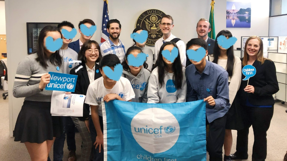 UNICEF club members and UNICEF USA staff at U.S. Representative Adam Smith's office, advocating for policy on behalf of UNICEF. 