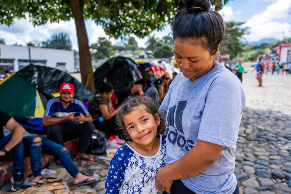 On Sept. 18, 2023 Elizabeth Cabrera, 28, and her daughter reached \a tent camp in the city of Esquipulas, Guatemala after a long and tiring migratory journey.