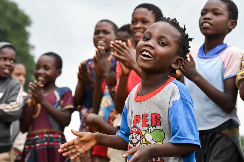 Children displaced by Tropical Storm Freddy play at at Kapeni Camp in Blantyre, southern Malawi, on March 22, 2023.