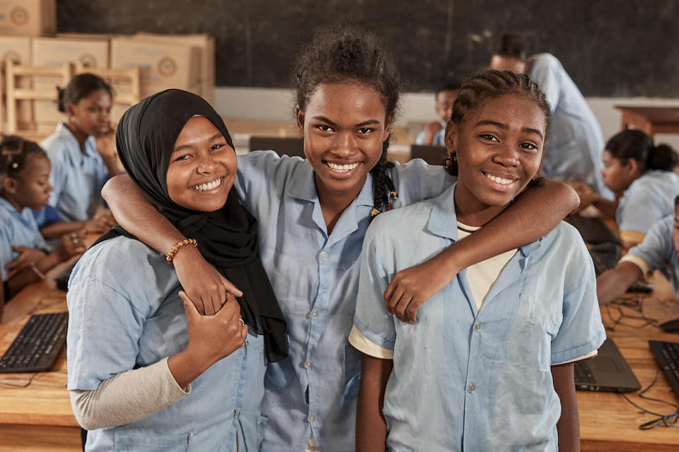 Rouweidah, center, and her classmates in Mahajanga, in the Boeny region in northwestern Madagascar, are benefitting from the UNICEF-supported Let Us Learn program, now in its 12th year of implementation in the country.
