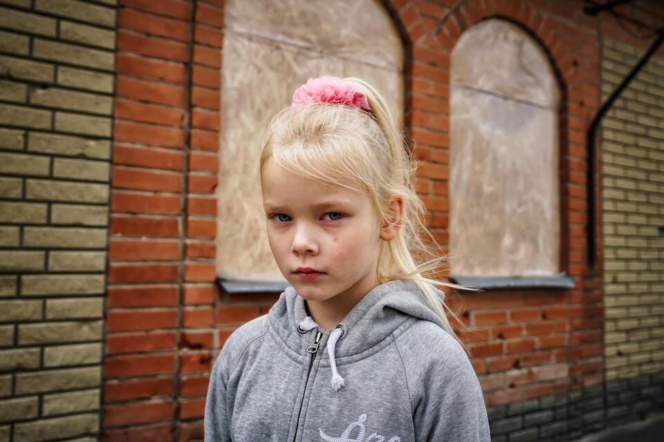 Karyna, 8, lives in the village of Mala Rohan in the Kharkiv region of Ukraine.