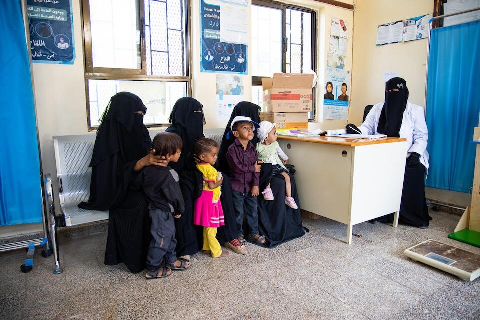 Bardees Abdullah, 34, prepares to assess waiting patients in a UNICEF-supported health facility in Azzitan Arshan village, Jabal Habashi District, Taizz Governorate.