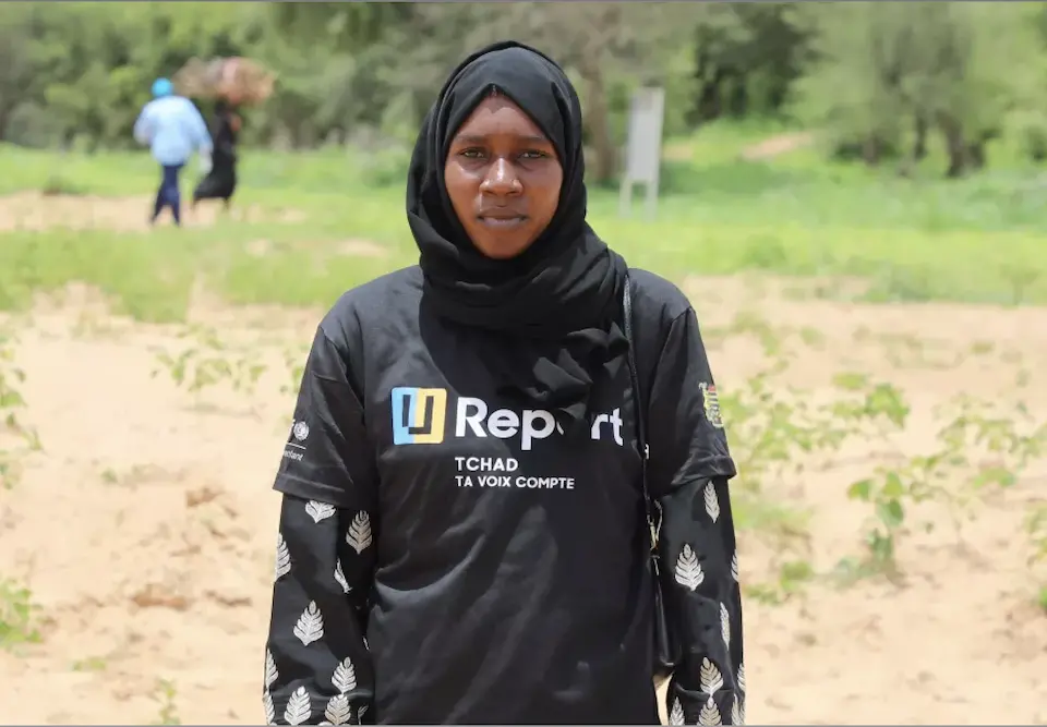 Sudanese refugee Mouwahib Mahamat Adam, 23, teaches literacy classes to local community members in Chad. 