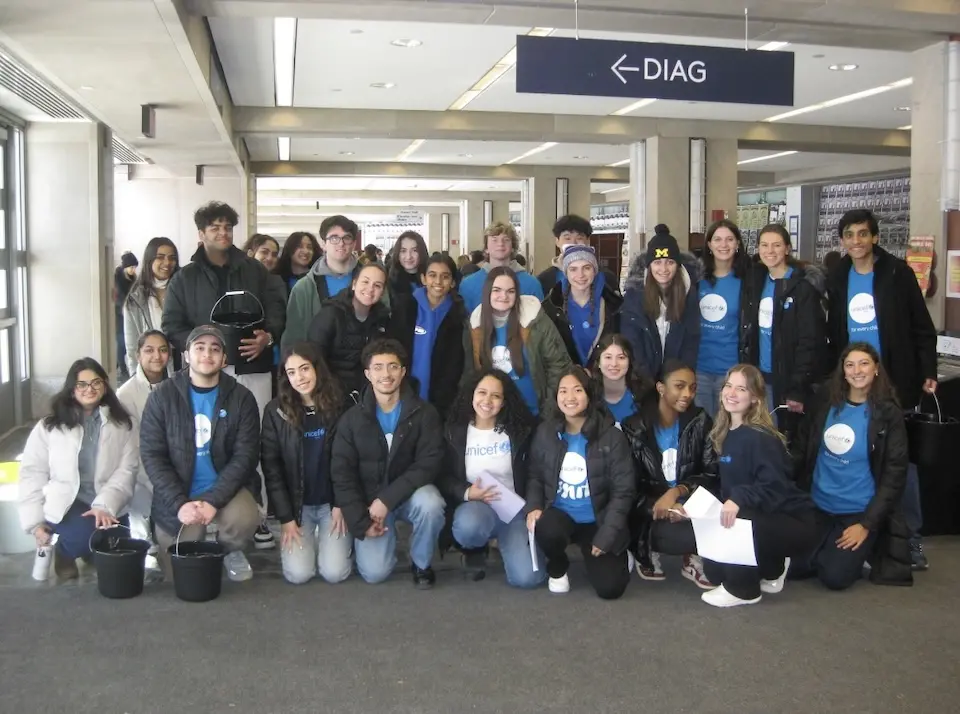 MaryGrace (front row, center) and her fellow University of Michigan UNICEF Club members at their annual Water Walk in 2024 to raise awareness and funds for UNICEF’s WASH program.
