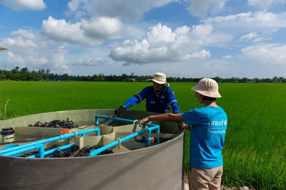 new solar-powered toilet is installed at a school in Vietnam with UNICEF support