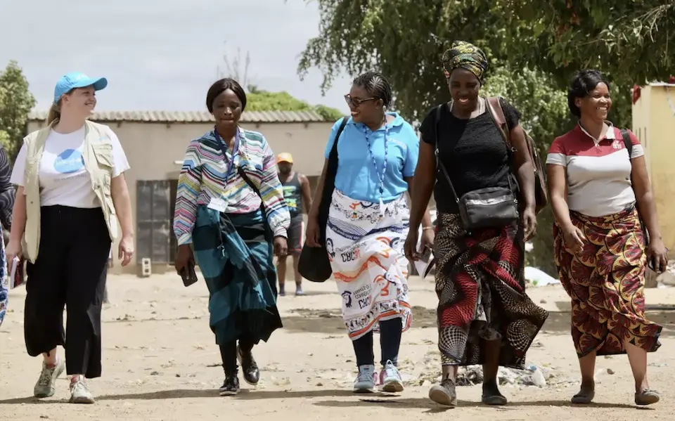 UNICEF USA's Morgan Thobe, far left, with CWAC volunteers in Lusaka district, Zambia in 2024.