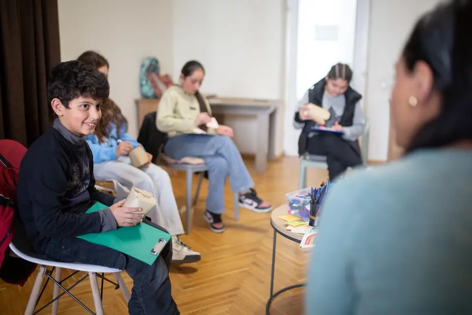 Adolescents attend a UNICEF-supported mental health psychosocial support session in Armenia on March 5, 2024.