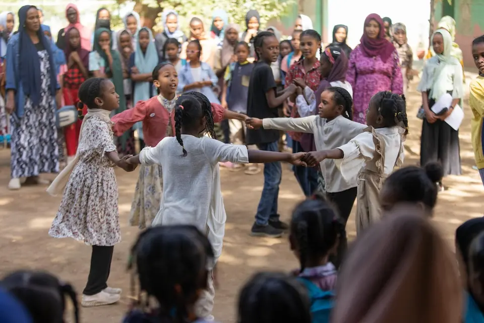 Children play at a UNICEF safe learning space known as a Makanna in Kassala state, Sudan.